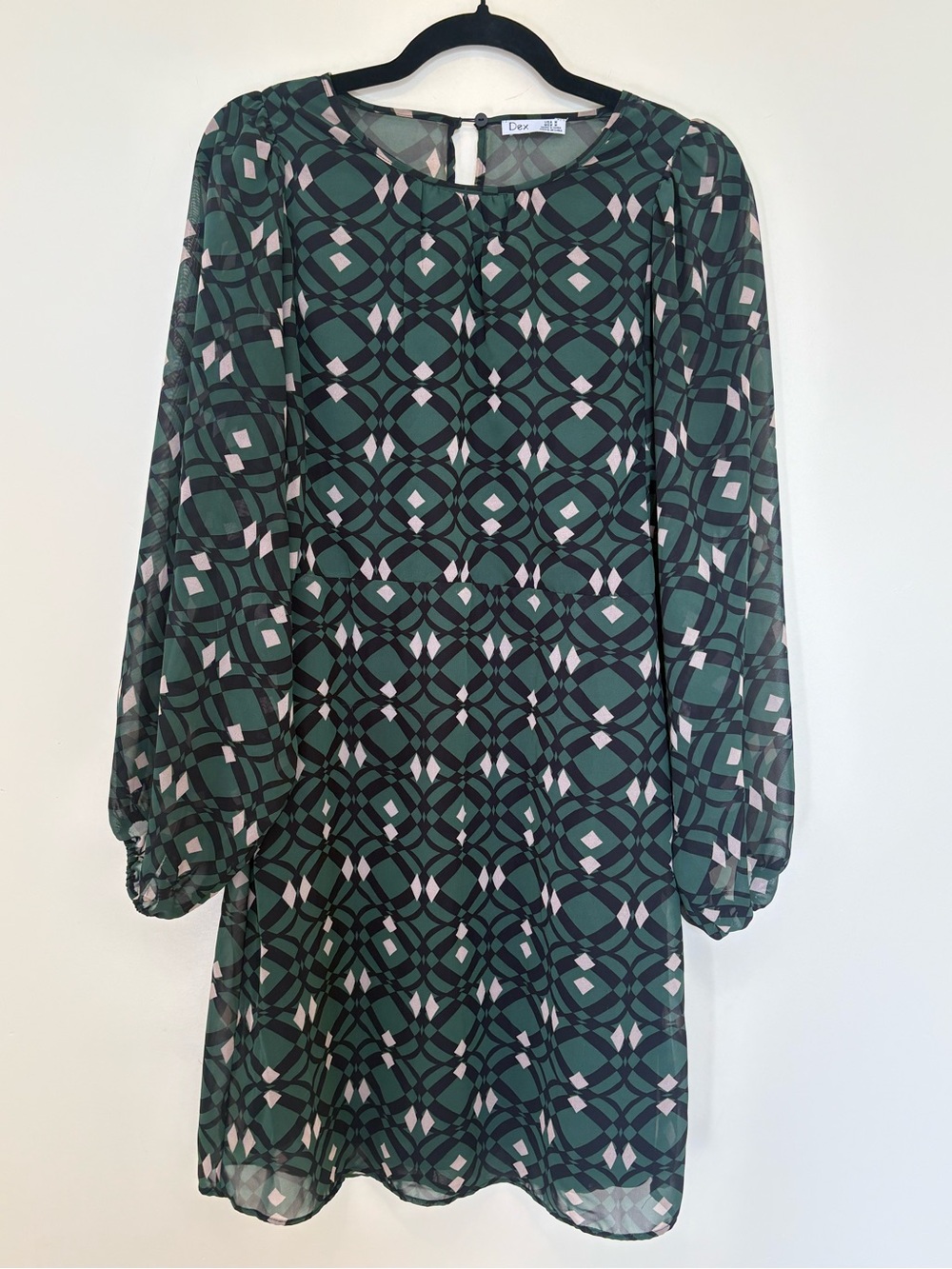Dex Green and beige Geometric Print Long Sleeve Dress Size M